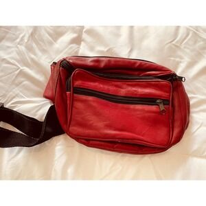 Red Vegan Leather Fanny Pack Belt Bag Travel Waist Pack Festival Red